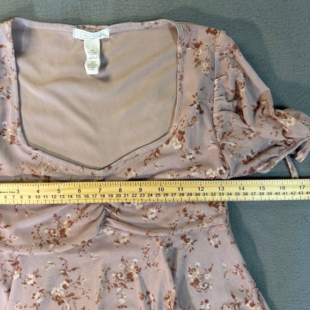 Babydoll Top Y2K Floral Sheer Mesh Coquette Puff Sleeve M Kawaii Fairycore Soft - Picture 5 of 9